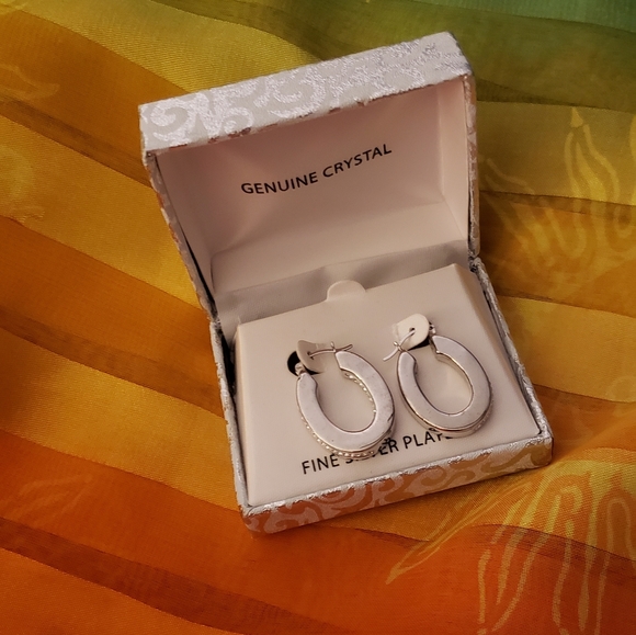 Genuine crystals Silver plated hoops - Picture 2 of 7